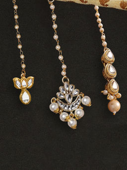 OOMPH - Combo Of 3 Gold Tone Kundan & Pearls Floral Wedding Delicate Maangtikkas