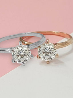 OOMPH - Combo Of 2 Gold & Silver Tone Solitaire Zirconia Engagement Proposal Rings (8)