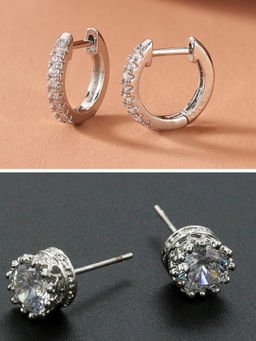 OOMPH - Silver Tone Cubic Zirconia Small Fashion Ear Stud Earrings