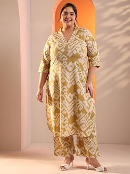 Extra love by Libas - Plus Size Women Plus Size Women Plus Size Mustard Printed Kurta with Pant