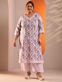 Extra love by Libas - Women Plus Size Pink Floral Kurta with Pant
