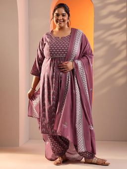 Extra love by Libas - Plus Size Women Purple Floral Kurta with Salwar and Dupatta