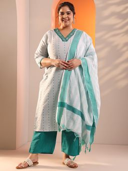 Extra love by Libas - Women Plus Size White Woven Kurta with Pant and Dupatta