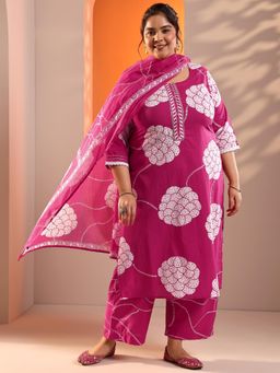 Extra love by Libas - Women Plus Size Pink Printed Kurta with Palazzo and Dupatta