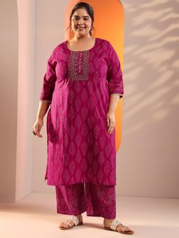 Extra love by Libas - Women Plus Size Pink Printed Kurta with Pant