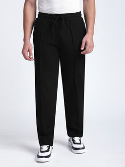 R&B - Men Black Solid Regular Trackpant
