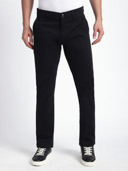 R&B - Men Black Solid Straight Casual Trouser