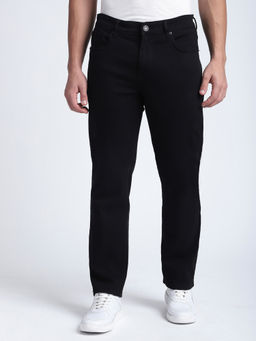 R&B - Men Black Solid Straight Casual Trouser