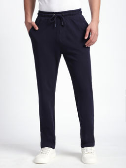R&B - Men Navy Blue Textured Regular Trackpant
