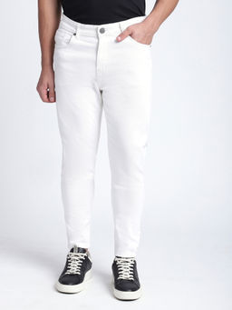 R&B - Men White Solid Tapered Jeans