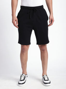 R&B - Men Black Textured Regular Shorts