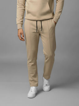 Fitkin - Men Beige Fawn Mid-Rise Straight Fit Trackpant