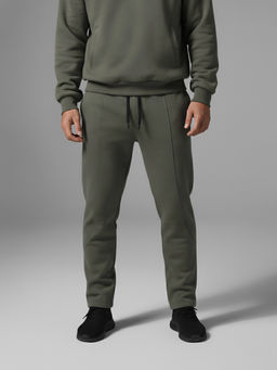 Fitkin - Men Olive Mid-Rise Straight Fit Trackpant