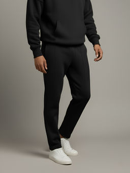 Fitkin - Men Black Mid-Rise Straight Fit Trackpant