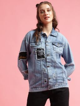 Belliskey - Women Blue Self Design Jacket