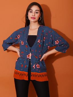 DEBONATELLA - Women Navy Blue Floral Shrug