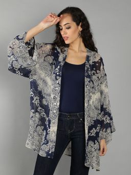 DEBONATELLA - Women Navy Blue Embellished Shrug