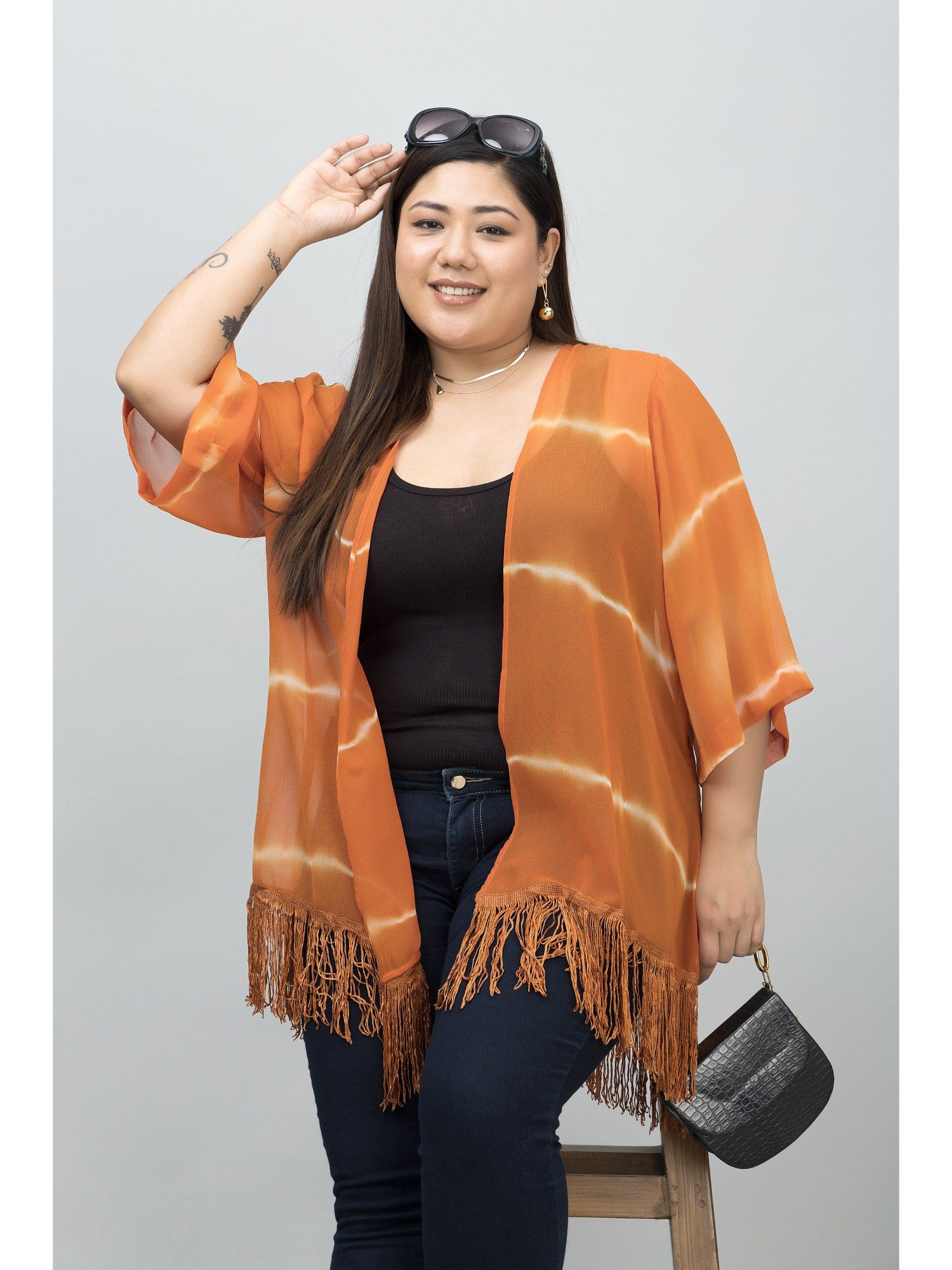 purys plus Women Orange Stripes Shrug-picture-43