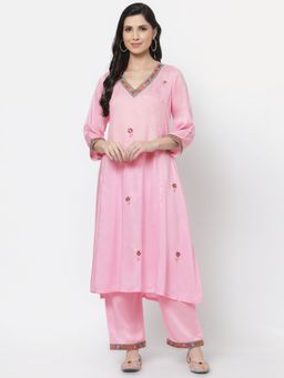 DART STUDIO - Viscose Modal Fabric Embroidered Kurta Pink