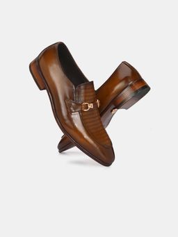 EGOSS - Madrid Genuine Leather Buckled Loafers Formal Shoes Tan