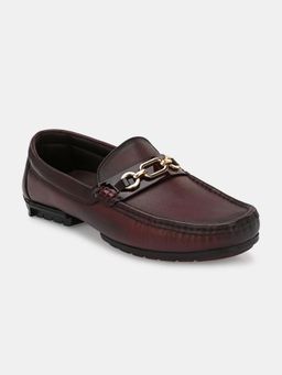 EGOSS - Ibiza Genuine Leather Buckled Loafers Formal Shoes Maroon