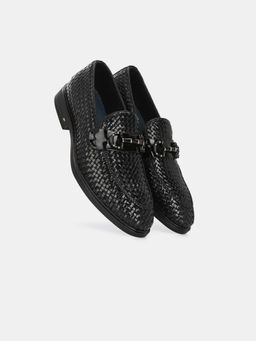 EGOSS - Ibiza Genuine Leather Hand-Woven Loafers Formal Shoes Black
