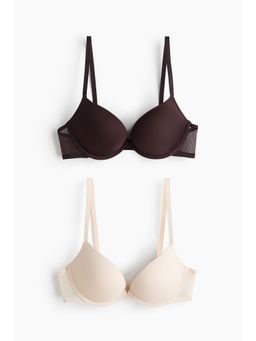 H&M - Women Beige 2-Pack Microfibre Super Push-Up Bras