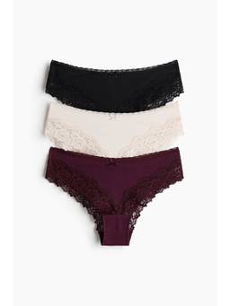 H&M - Women Red 3-Pack Cotton And Lace Hipster Briefs