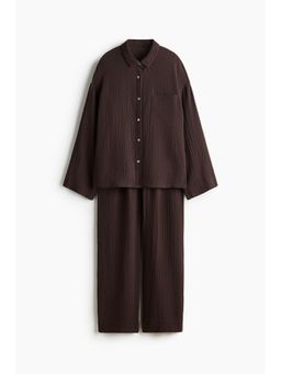 H&M - Women Brown Cotton Muslin Pyjamas With Shirt