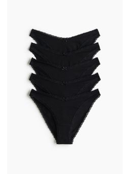 H&M - Women Black 5-Pack Lace-Trimmed Cotton Briefs