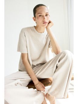 H&M - Women Beige Fine-Knit T-Shirt