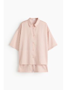 H&M - Women Pink Striped Lyocell Satin Shirt With Shorts