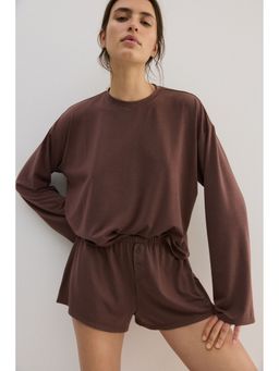 H&M - Women Brown Viscose-Blend T-Shirt With Shorts