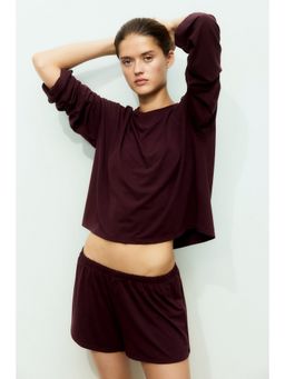 H&M - Women Red Viscose-Blend Shorts With T-Shirt