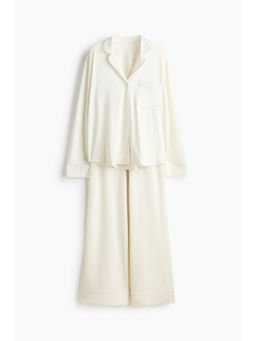 H&M - Women White Viscose-Blend Pyjamas With Shirt