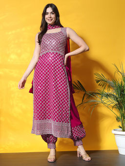 Chhabra 555 - Magenta Nyraa Afghan Kurta with Pant and Dupatta (Set of 3)