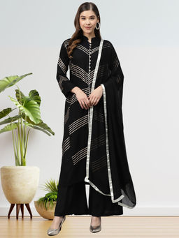 Chhabra 555 - Black Stripes Gota Patti Kurta with Palazzo and Dupatta (Set of 3)