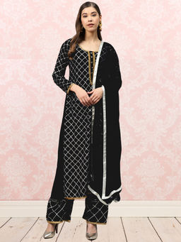 Chhabra 555 - Black Checks Gota Kurta with Palazzo and Dupatta (Set of 3)