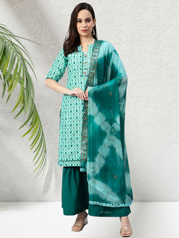 Chhabra 555 - Green Printed Gota Work Kurta with Sharara and Dupatta (Set of 3)