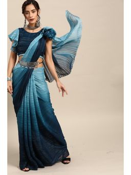 Tikhi Imli - Shaded Blue Satin Saree with Silver Zari with Unstitched Blouse