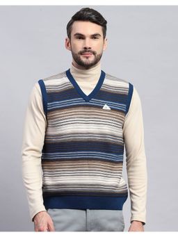 Monte Carlo - Men's Striped Blue V-Neck Sleeveless Sweater