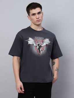 Free Authority - House Of Dragon Printed Loose Fit Grey T-Shirt