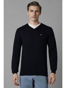 Louis Philippe - Men Black Solid V-Neck Full Sleeves Sweater
