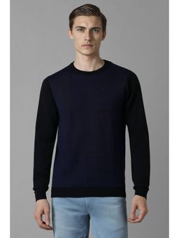 Louis Philippe - Men Navy Blue Crew Neck Full Sleeves Sweater