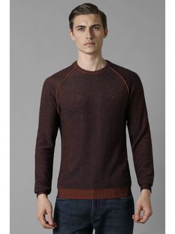 Louis Philippe - Men Brown Solid Crew Neck Full Sleeves Sweater