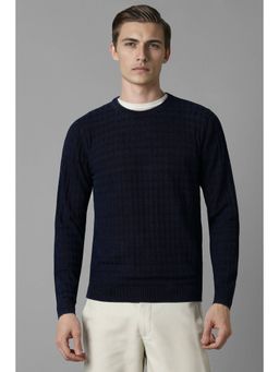 Louis Philippe - Men Navy Blue Print Crew Neck Full Sleeves Sweater