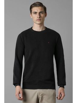 Louis Philippe - Men Black Textured Crew Neck Full Sleeves Sweater