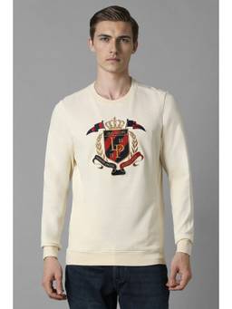 Louis Philippe - Men Casual Cream Embroidered Sweatshirt