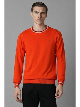 Louis Philippe - Men Orange Solid Crew Neck Full Sleeves Sweater