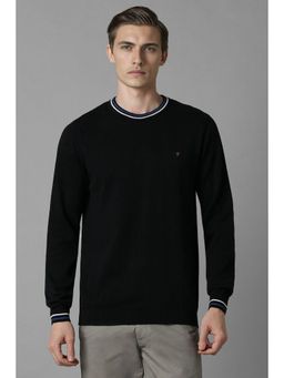 Louis Philippe - Men Black Solid Crew Neck Full Sleeves Sweater